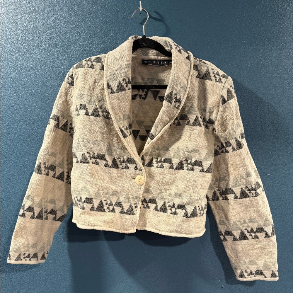 New Mix Geometric Patterned Blazer in Beige and Gray